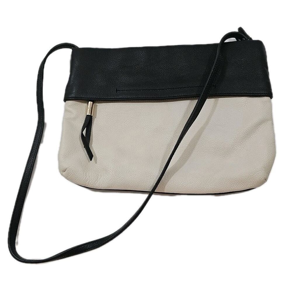 Banana Republic Shoulder Handbag Women Black Ecru Colorblock Leather Purse Bag